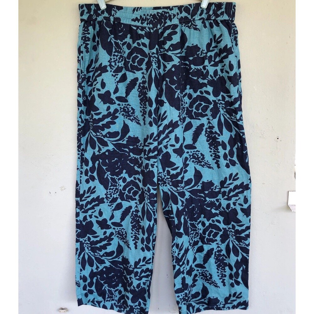 Soft Surroundings Linen Pants XL Floral Wide Leg Palazzo Tropical Resort Travel